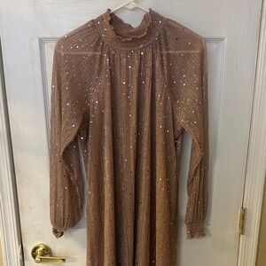 Nina Leonard Brown Long Sleeve Dress